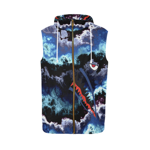 Shark Teeth blue shining clouds marble All Over Print Sleeveless Zip Up Hoodie for Men (Model H16)