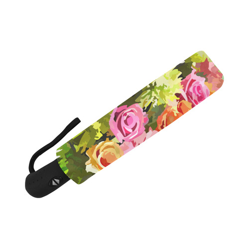 Pink Orange Green Roses Daisies Floral Auto-Foldable Umbrella (Model U04)