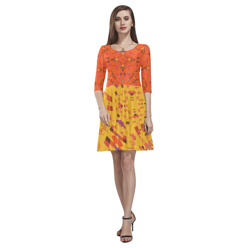 Fun Stylish Orange and Yellow Mosaic Tethys Half-Sleeve Skater Dress(Model D20)