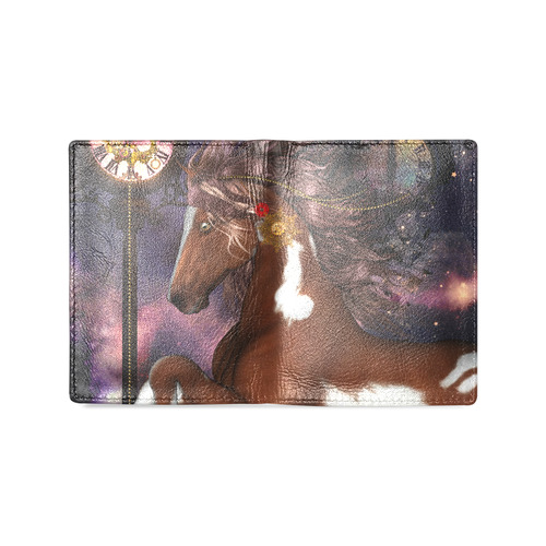Awesome steampunk horse with clocks gears Men's Leather Wallet (Model 1612)