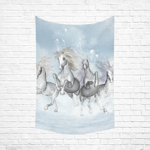 Awesome white wild horses Cotton Linen Wall Tapestry 60"x 90"