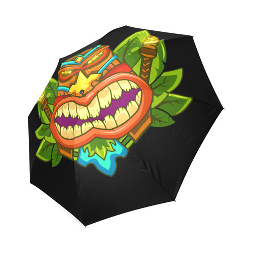 Hawaiian Tropical Tiki Mask Floral Foldable Umbrella (Model U01)