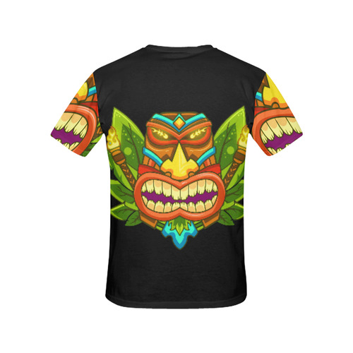 Hawaiian Tropical Tiki Mask Floral All Over Print T-Shirt for Women (USA Size) (Model T40)