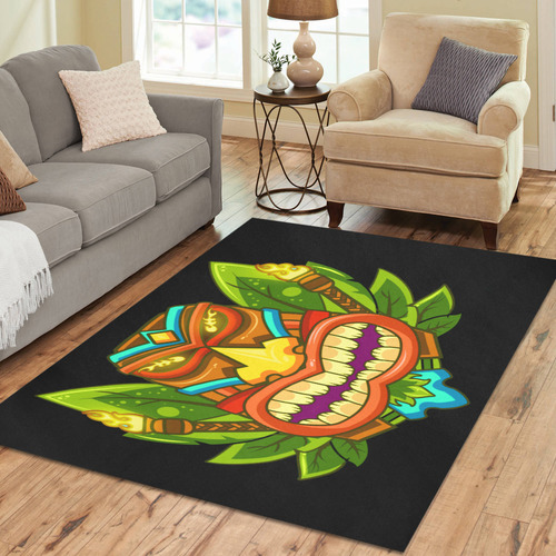 Hawaiian Tropical Tiki Mask Floral Area Rug7'x5'