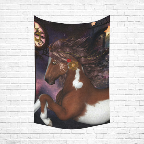 Awesome steampunk horse with clocks gears Cotton Linen Wall Tapestry 60"x 90"