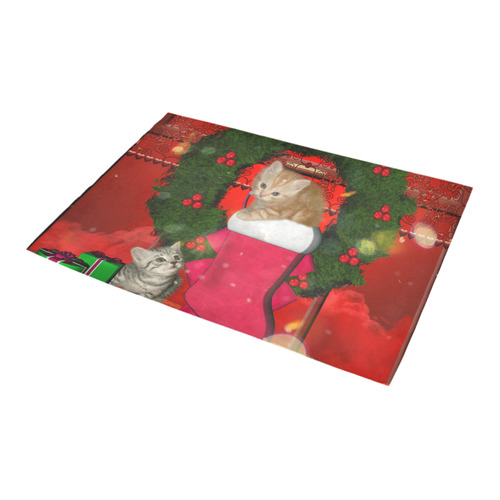 Christmas, funny kitten with gifts Azalea Doormat 24" x 16" (Sponge Material)