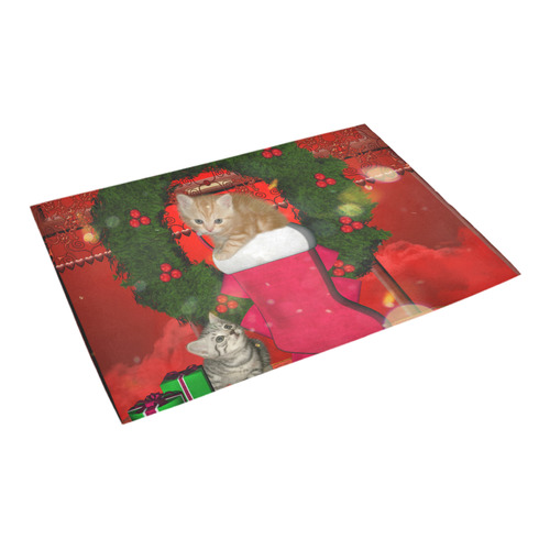 Christmas, funny kitten with gifts Azalea Doormat 24" x 16" (Sponge Material)