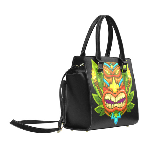 Hawaiian Tropical Tiki Mask Floral Classic Shoulder Handbag (Model 1653)