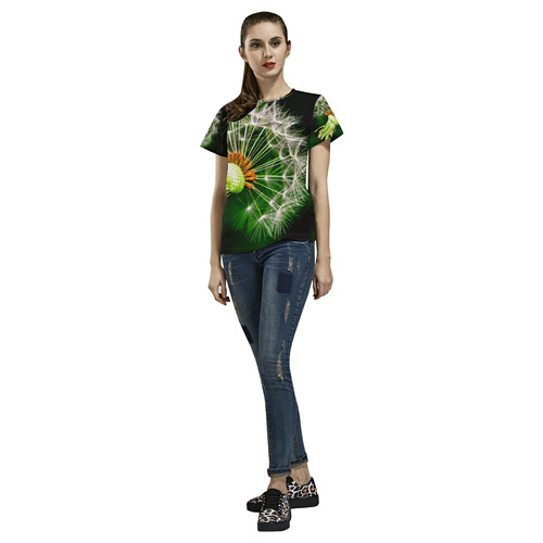 Dandelion Flower Floral Nature Art All Over Print T-Shirt for Women (USA Size) (Model T40)