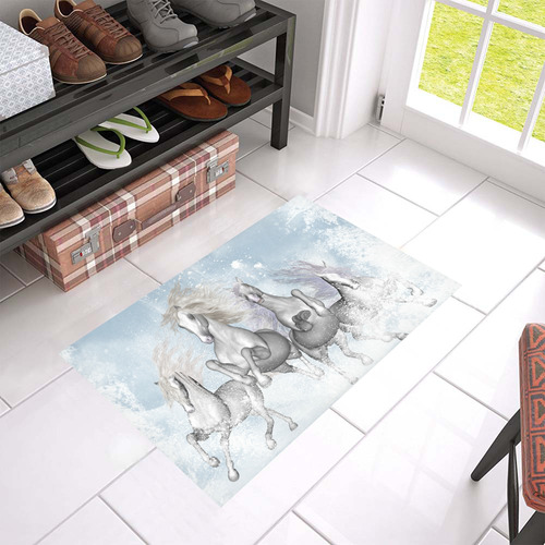 Awesome white wild horses Azalea Doormat 24" x 16" (Sponge Material)