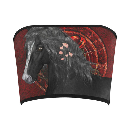 Black horse with flowers Bandeau Top