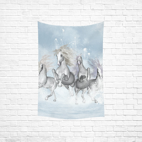 Awesome white wild horses Cotton Linen Wall Tapestry 40"x 60"