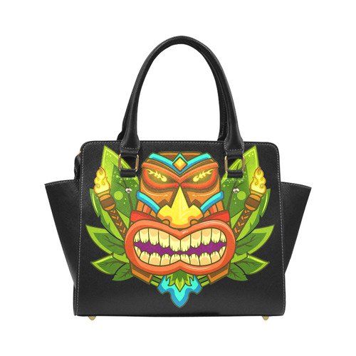 Hawaiian Tropical Tiki Mask Floral Classic Shoulder Handbag (Model 1653)