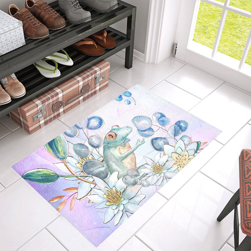 The frog with  waterlily Azalea Doormat 30" x 18" (Sponge Material)