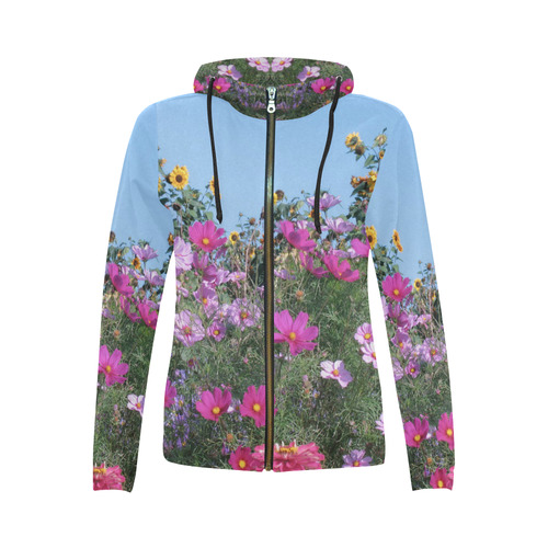 Summer Flowers All Over Print Full Zip Hoodie for Women (Model H14)