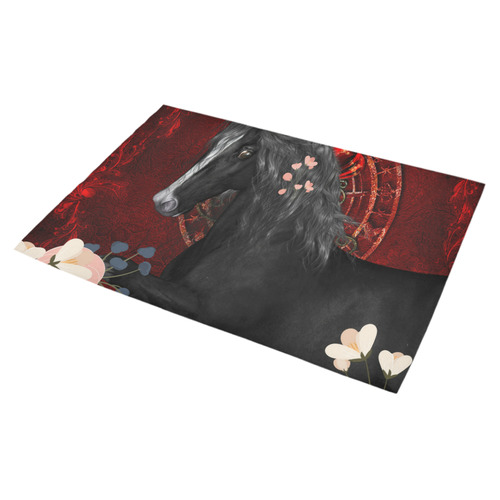 Black horse with flowers Azalea Doormat 30" x 18" (Sponge Material)