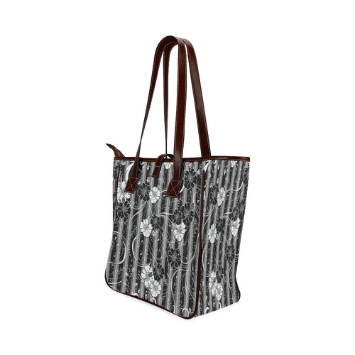 Handbag Black White Flower Stripe Classic Tote Bag (Model 1644)