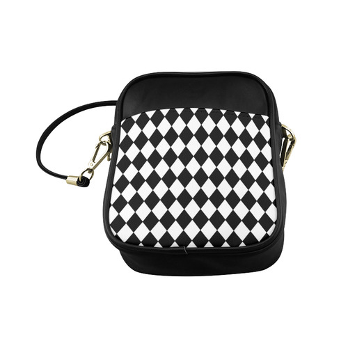 Black White Harlequin Print Sling Bag (Model 1627)