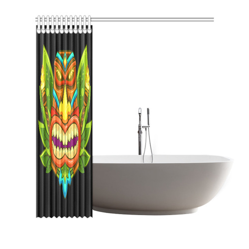 Hawaiian Tropical Tiki Mask Floral Shower Curtain 72"x72"