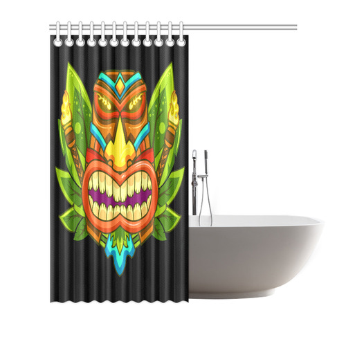 Hawaiian Tropical Tiki Mask Floral Shower Curtain 72"x72"