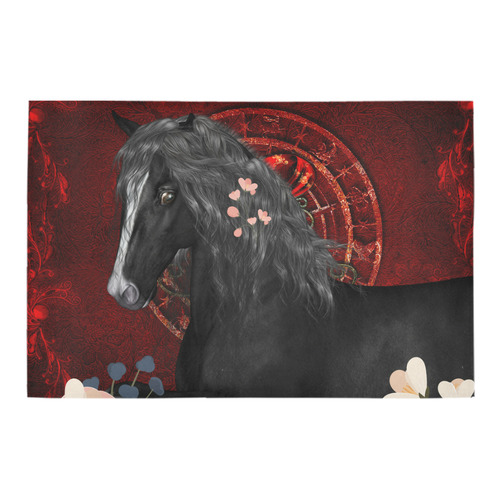 Black horse with flowers Azalea Doormat 24" x 16" (Sponge Material)