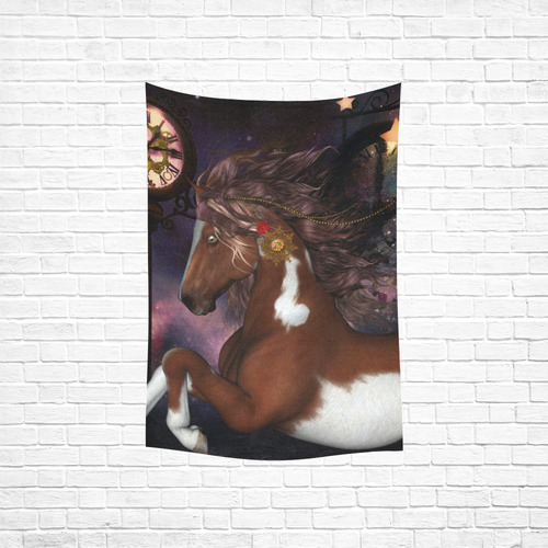 Awesome steampunk horse with clocks gears Cotton Linen Wall Tapestry 40"x 60"
