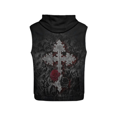 Gothic Cross All Over Print Sleeveless Hoodie for Women (Model H15)