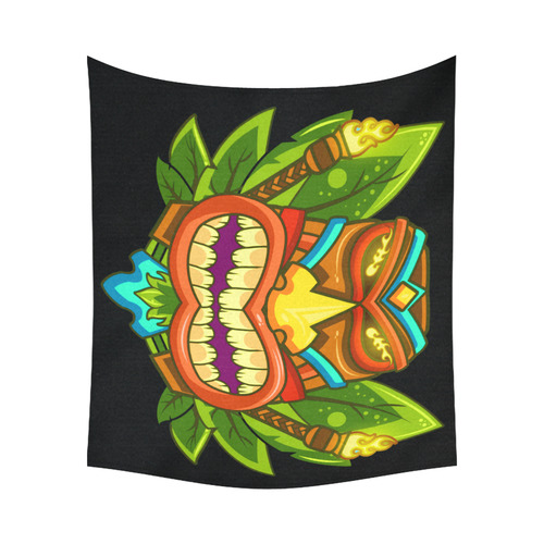 Hawaiian Tropical Tiki Mask Floral Cotton Linen Wall Tapestry 60"x 51"