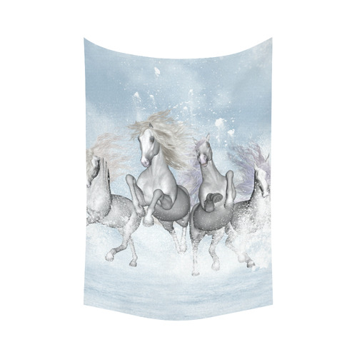 Awesome white wild horses Cotton Linen Wall Tapestry 60"x 90"