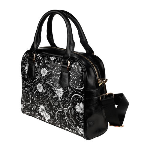 Black White Flower Juleez Shoulder Handbag (Model 1634)