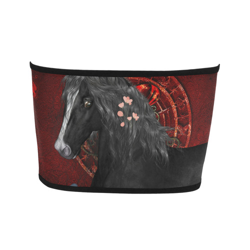 Black horse with flowers Bandeau Top