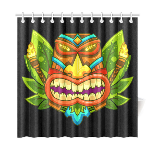 Hawaiian Tropical Tiki Mask Floral Shower Curtain 72"x72"