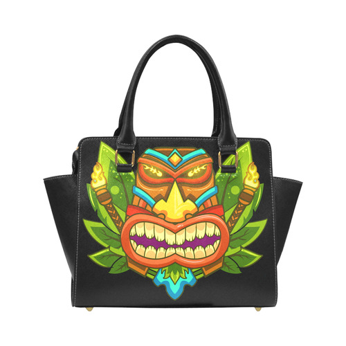 Hawaiian Tropical Tiki Mask Floral Classic Shoulder Handbag (Model 1653)