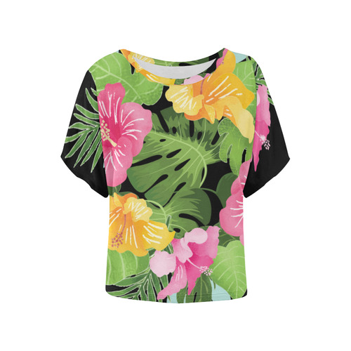 Aloha Tropical Floral Hawaiian Flowers Women's Batwing-Sleeved Blouse T shirt (Model T44)
