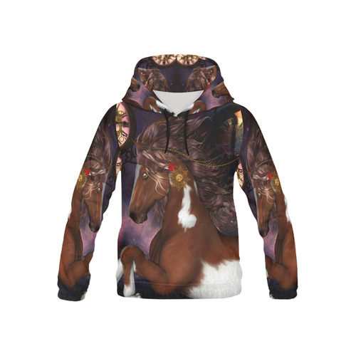 Awesome steampunk horse with clocks gears All Over Print Hoodie for Kid (USA Size) (Model H13)