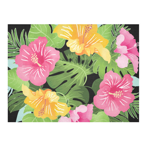 Aloha Tropical Floral Hawaiian Flowers Cotton Linen Tablecloth 52"x 70"
