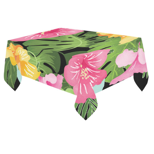 Aloha Tropical Floral Hawaiian Flowers Cotton Linen Tablecloth 60"x 84"