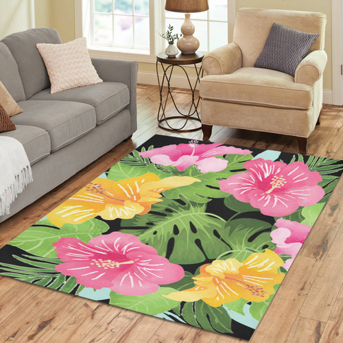 Aloha Tropical Floral Hawaiian Flowers Area Rug7'x5'