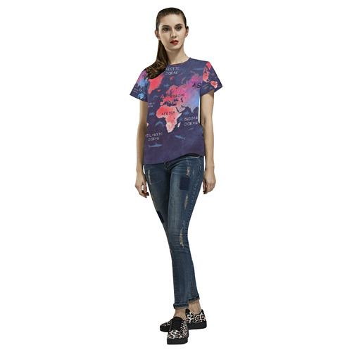 world map All Over Print T-Shirt for Women (USA Size) (Model T40)