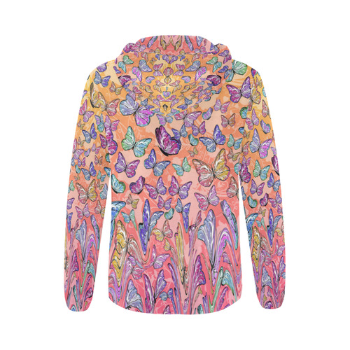 Zip Hoodie Butterfly Color Drip All Over Print Full Zip Hoodie for Women (Model H14)