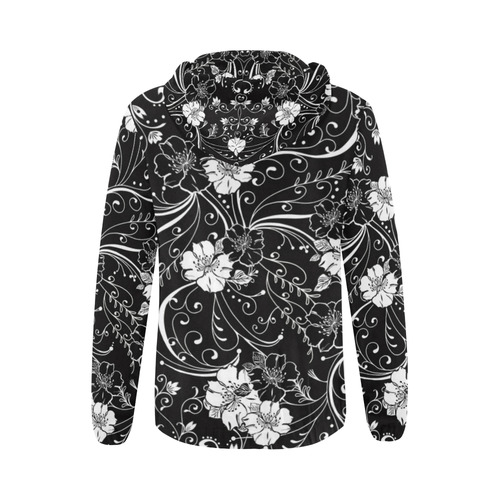 Zip Hoodie Black White Flower Juleez All Over Print Full Zip Hoodie for Women (Model H14)