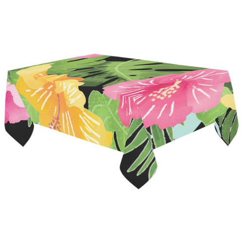 Aloha Tropical Floral Hawaiian Flowers Cotton Linen Tablecloth 60"x 104"