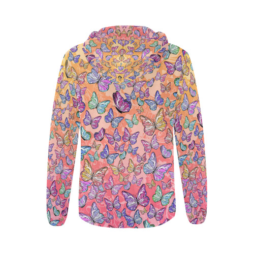 Zip Hoodie Coral Butterfly Print Juleez All Over Print Full Zip Hoodie for Women (Model H14)