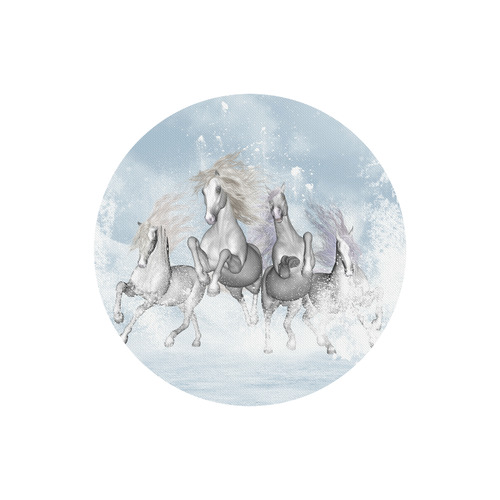 Awesome white wild horses Round Mousepad