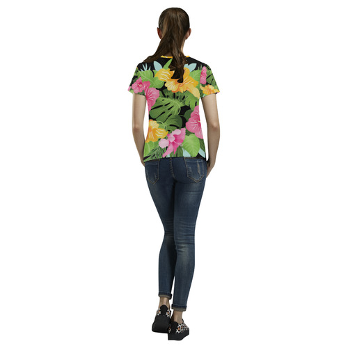 Aloha Tropical Floral Hawaiian Flowers All Over Print T-Shirt for Women (USA Size) (Model T40)