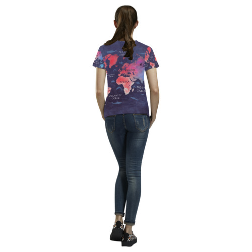 world map All Over Print T-Shirt for Women (USA Size) (Model T40)