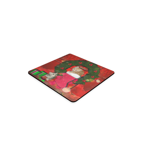 Christmas, funny kitten with gifts Square Coaster
