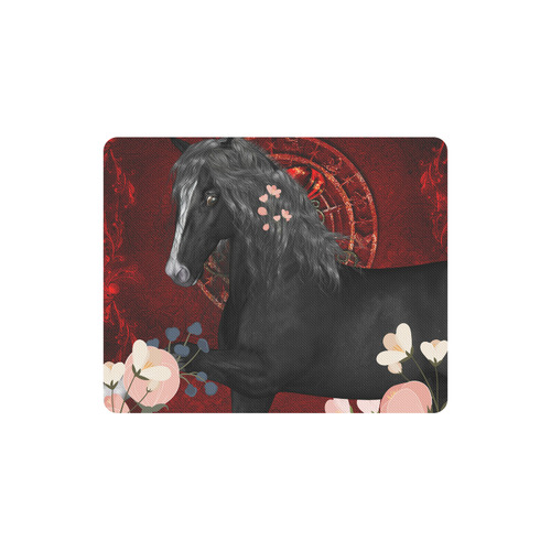 Black horse with flowers Rectangle Mousepad