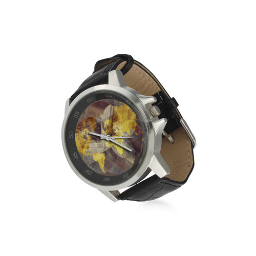 world map Unisex Stainless Steel Leather Strap Watch(Model 202)