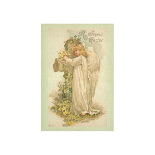 Joyous Easter Angel Vintage Floral Cross Cotton Linen Wall Tapestry 40"x 60"